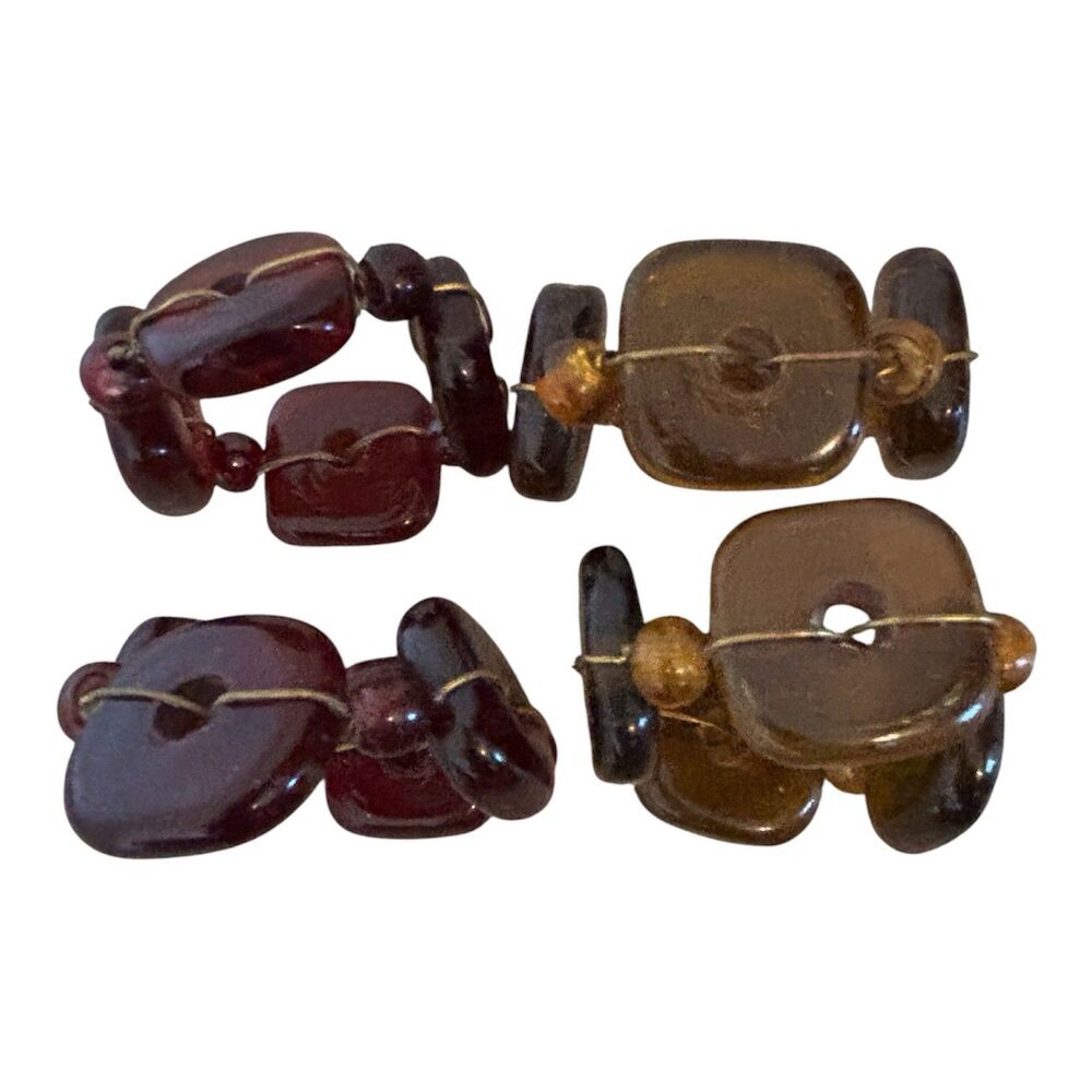 Vintage Amber Dark Red Brown Glass Bead Wire Napkin Rings Set 4 Two Diff. Tones